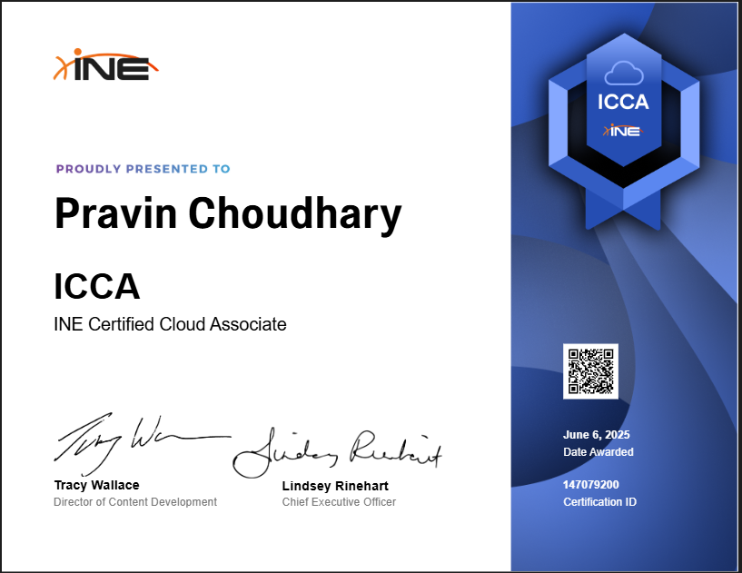 INE Certified Cloud Associate (ICCA) certificate